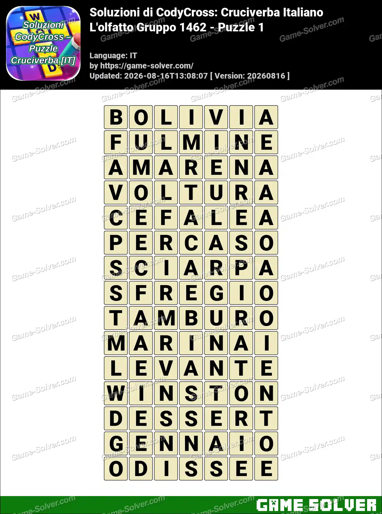 Soluzioni di CodyCross: Cruciverba Italiano L’olfatto Gruppo 1462 – Puzzle 1